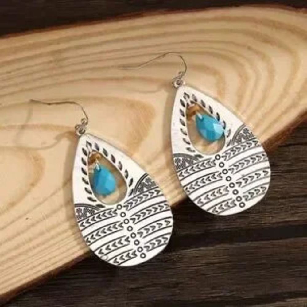 Bohemian Silver and Blue Teardrop Earrings